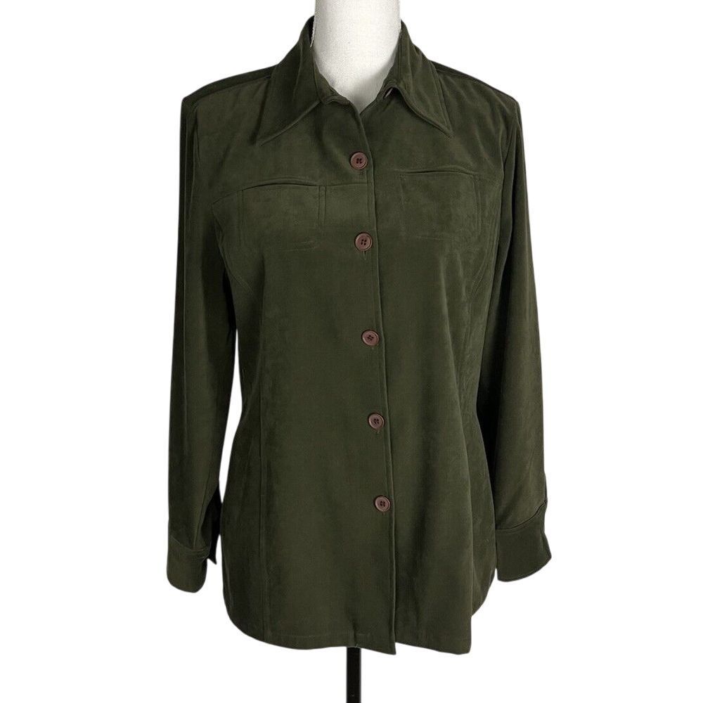 Express Womens Top Size S Olive Green Button‎ Front Long Sleeve Collared Soft
